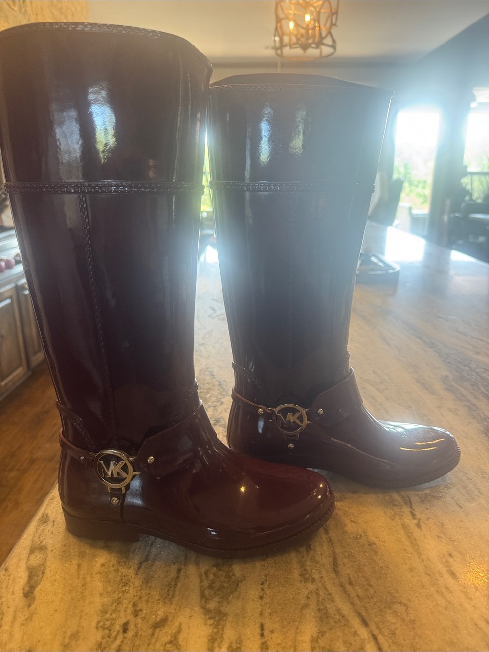 Michael Kors Patent Riding Boots - Burgundy